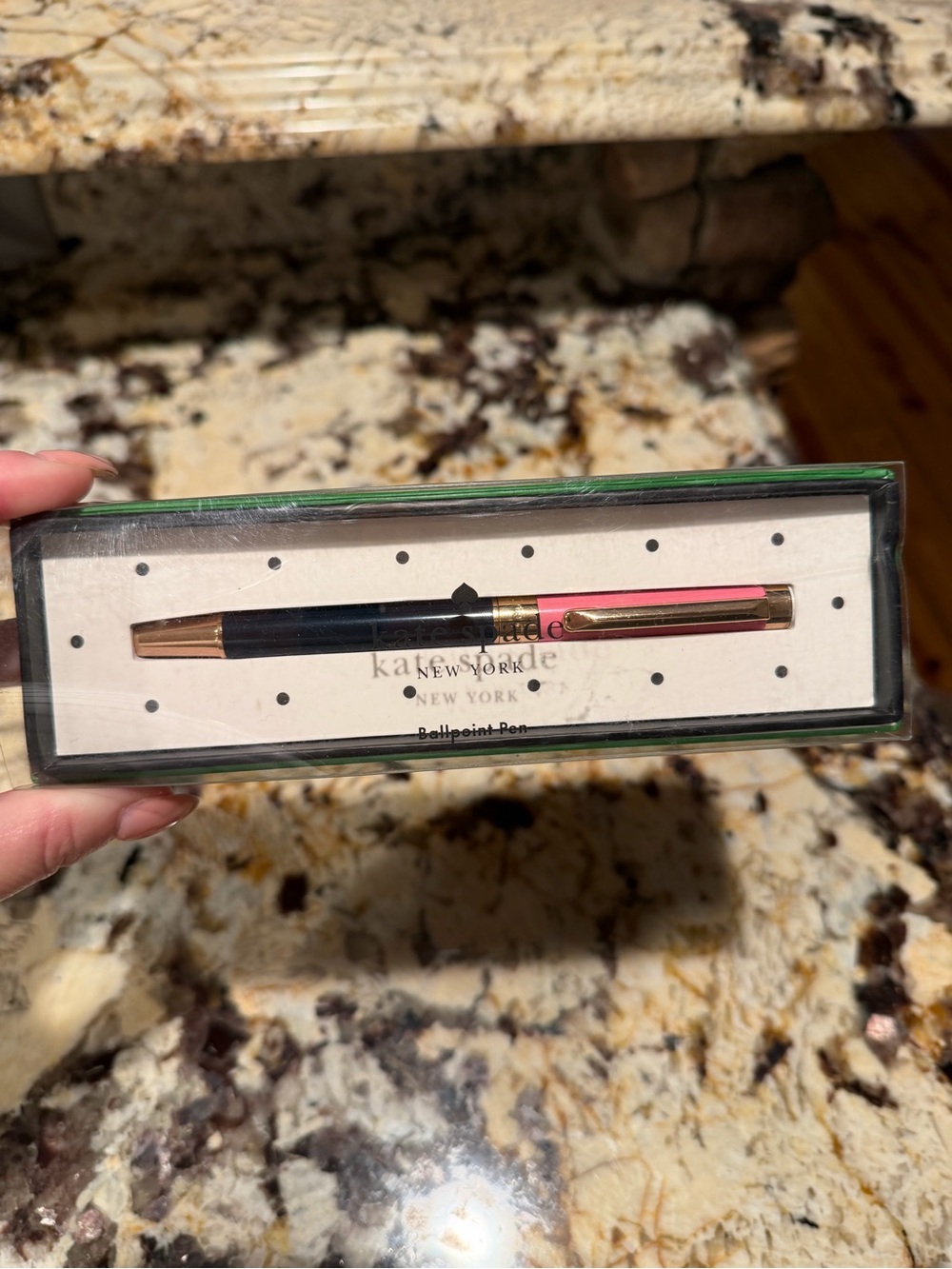 kate spade Two-Tone Black & Pink Ballpoint Pen with Gold Accents